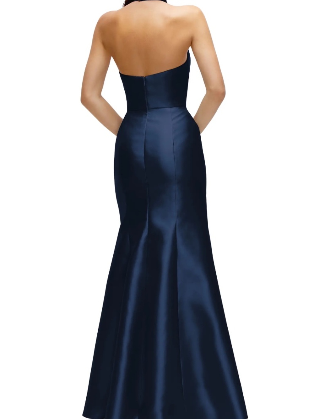 Alfred Sung Navy Halter Satin Trumpet Gown Size 6 - Picture 2 of 5